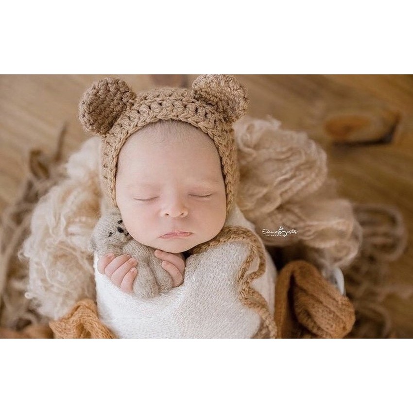 Touca urso marrom claro recém nascido fotografia newborn em Oferta na Shopee