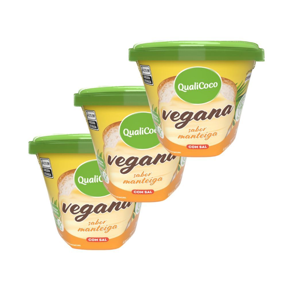 Manteiga Vegana APLV de Coco Zero Lactose Qualicoco 3 potes de 200g