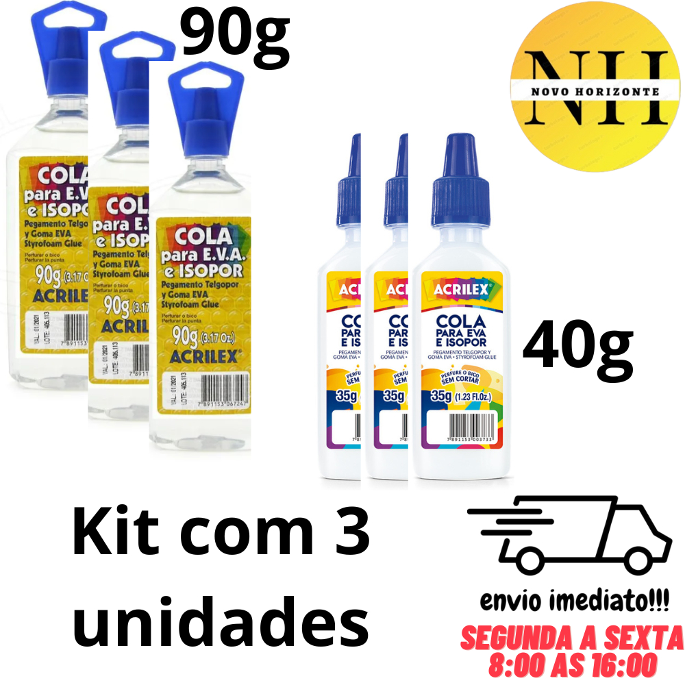 Kit 3 Colas para EVA e ISOPOR Acrilex em Oferta na Shopee