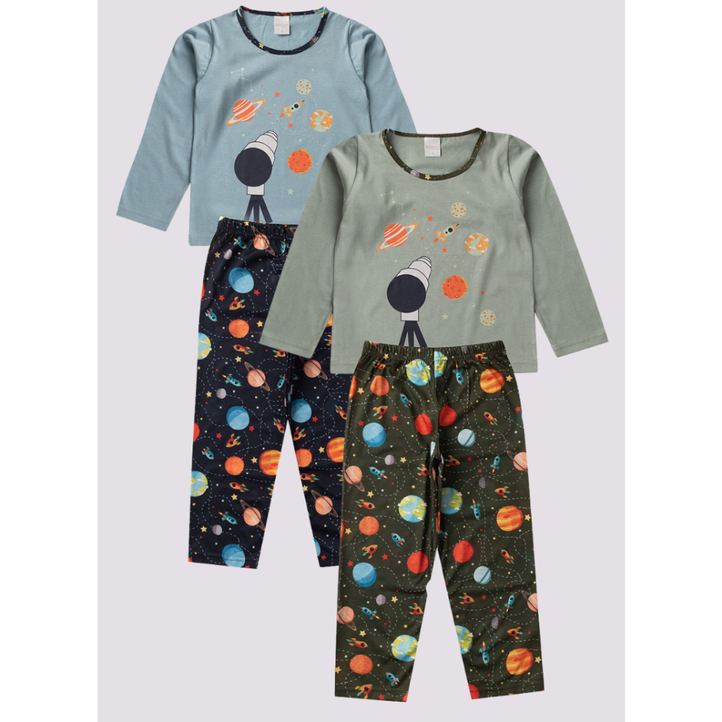 Pijama Menino Longo Verde Brilha no Escuro