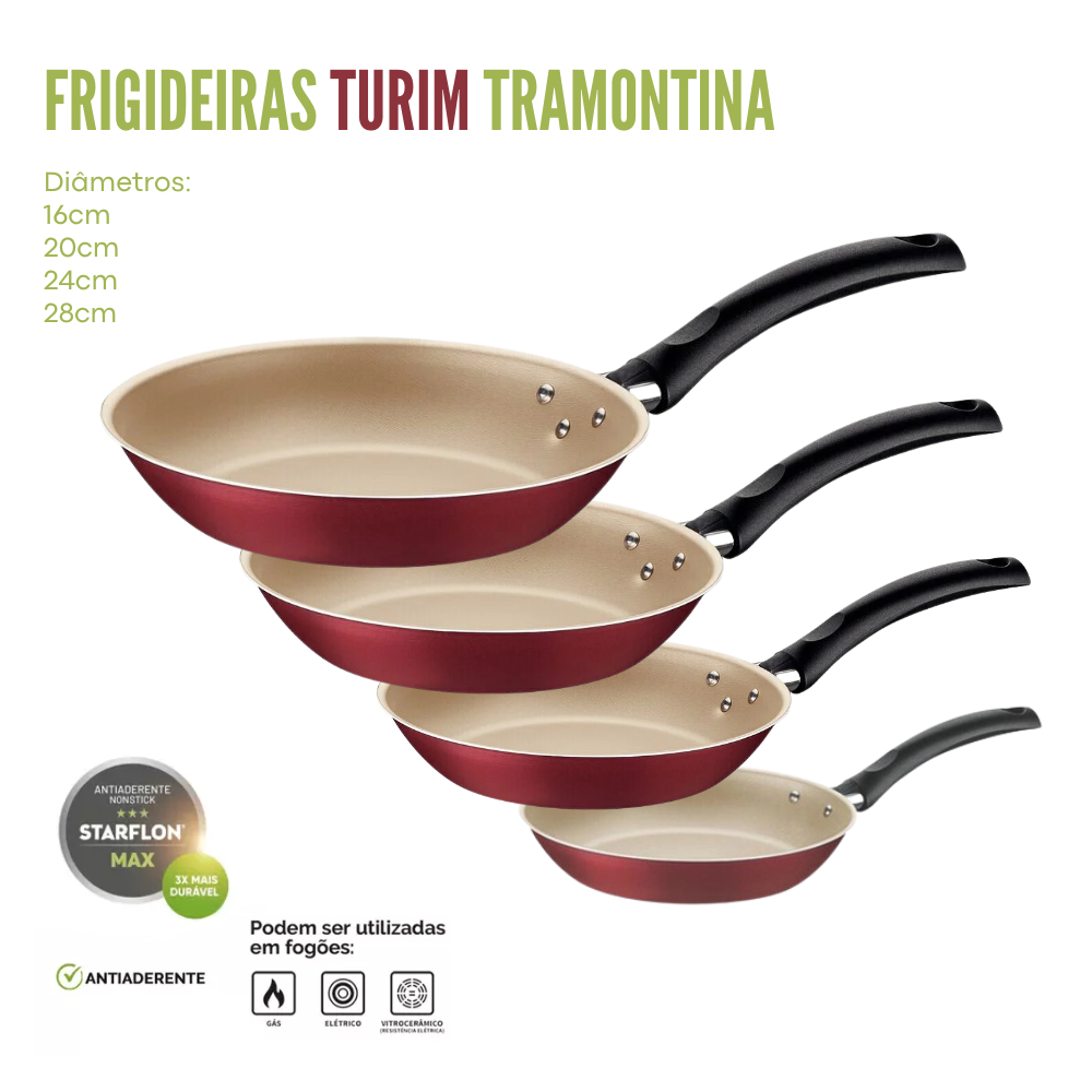 FRIGIDEIRA TURIM ALUMÍNIO ANTIADERENTE STARFLON MAX VERMELHA 16CM / 20CM / 24CM / 28CM – TRAMONTINA