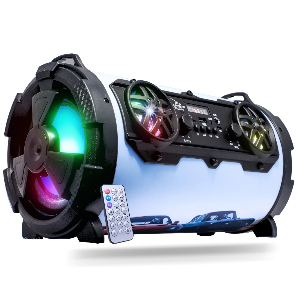 Caixa De Som Bluetooth Canhão Portátil Led Rádio FM Com Controle Auxiliar P2 P10 Cartão SD USB Pendrive