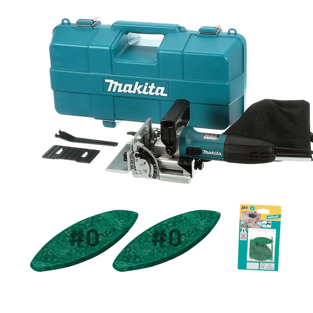 Kit com Fresadora de Junção Makita 4 Pol 710W PJ7000 e 40 Biscoitos de Junção #0 Wolfcraft