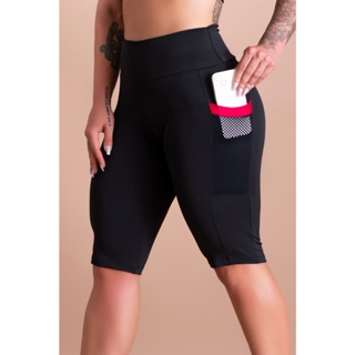 Bermuda Feminina Ciclista Cintura Alta Fitness Com Bolso Tela Lateral GJR Modas em Oferta na Shopee