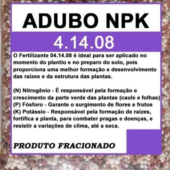 Adubo Fertilizante NPK 041408 Fracionado Hortaliças Flores Suculentas Rosas do Deserto Jardins em Oferta na Shopee