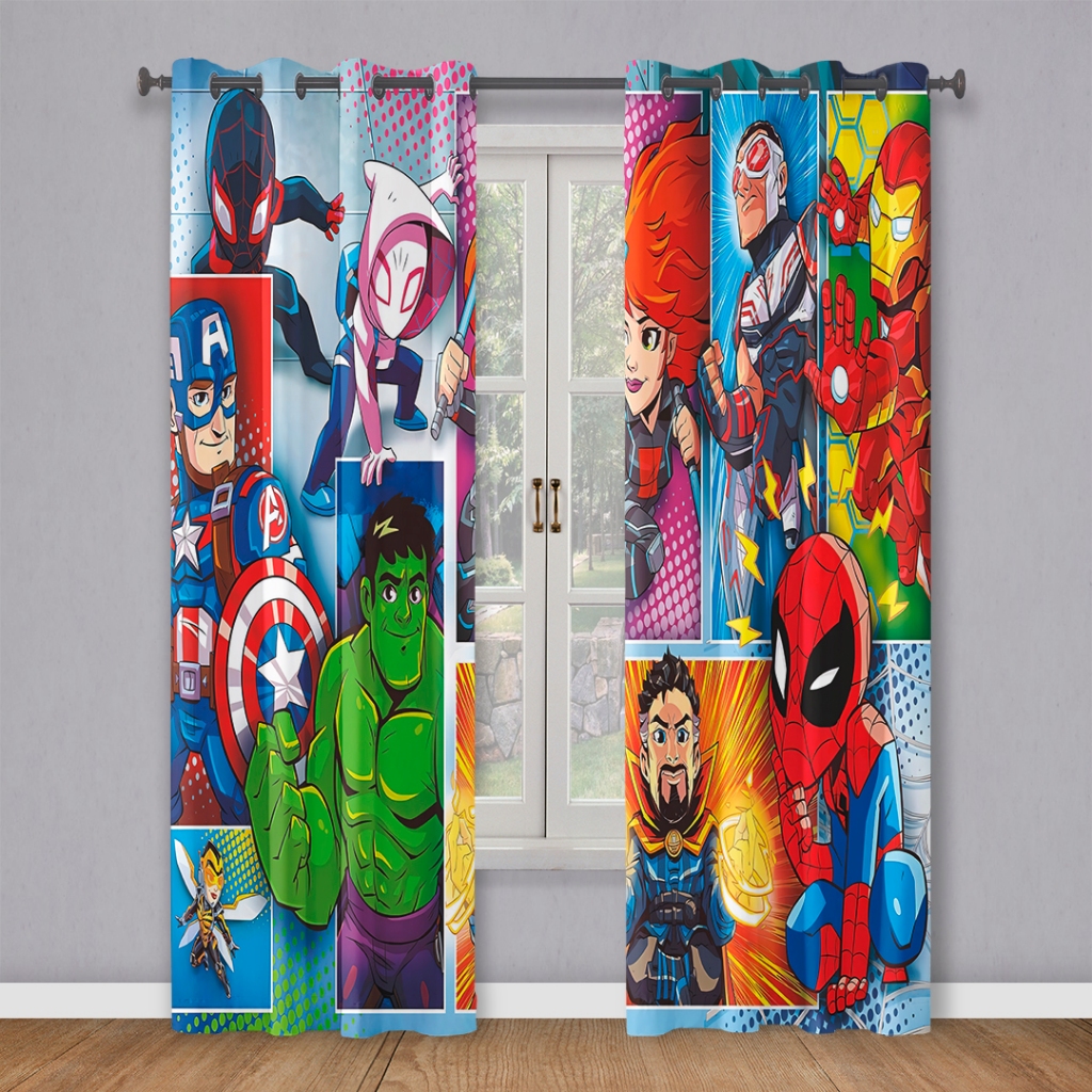 Cortina Para Quarto Infantil Criança Menino Vingadores 3.00 X 2.20 E Trio Capas de Almofadas em Oferta na Shopee