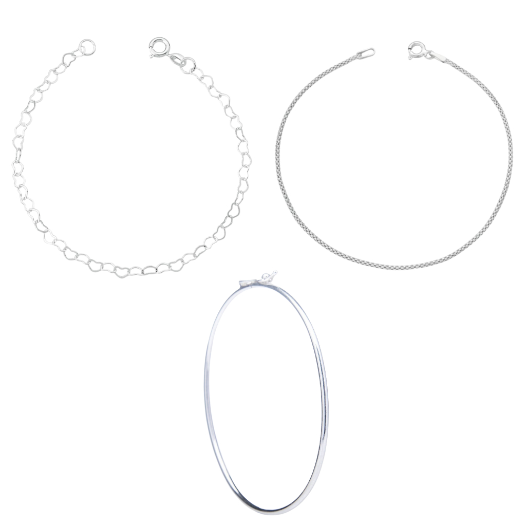 Kit 3 Pulseiras Prata 925 - Pulseira Pipoquinha elo coração e Bracelete liso em Oferta na Shopee