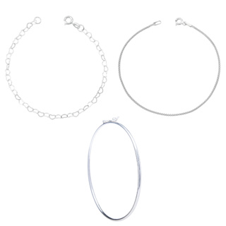 Kit 3 Pulseiras Prata 925 - Pulseira Pipoquinha elo coração e Bracelete liso em Oferta na Shopee
