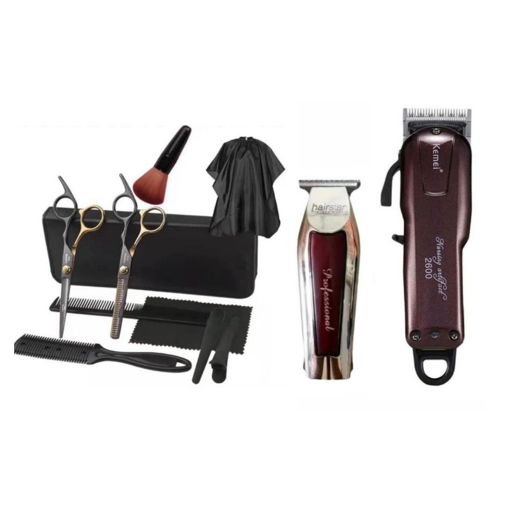 Kit para Barbeiro Maquina Corte Profissional + maquina de acabamento e kit tesoura