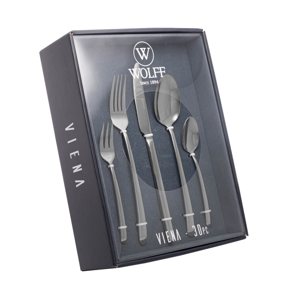 Faqueiro Viena Wolff 7, 20, 30, 48 ou 54 peças de aço inox prateado Gift Box