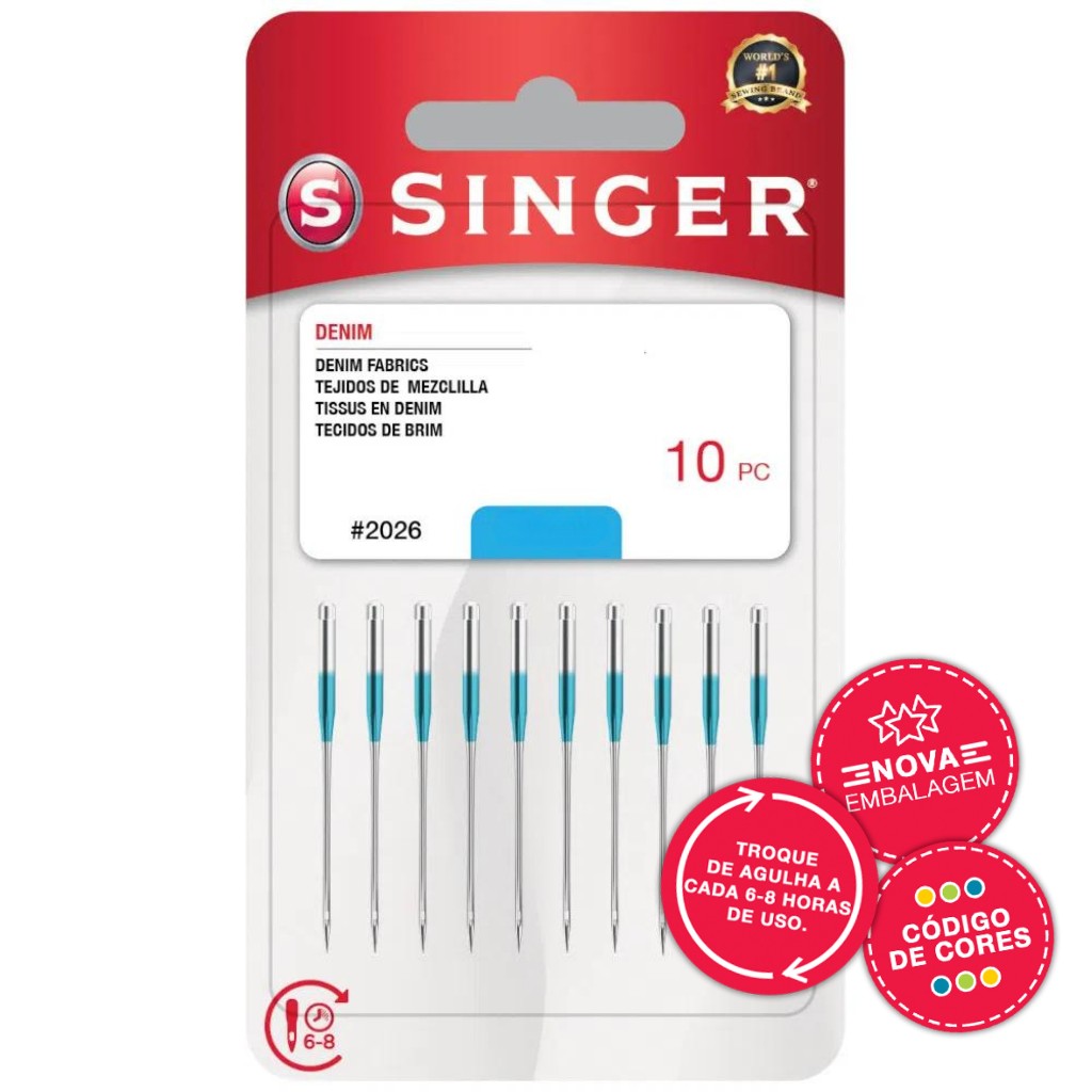 Agulhas Singer Para Jeans 2026 Máquina Doméstica Universal Comum - Blister com 10 Unidades