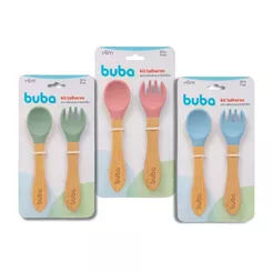 Kit de Talheres para Bebê em Silicone e Bambu da BUBA: Ideal para Gengivas Sensíveis, Livre de BPA