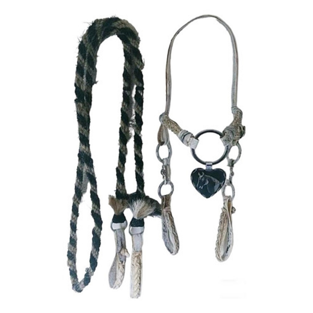 Cabeçada Couro Cru Inox + Rédea Crina  Cabelo Biqueira Couro Cru Redia Promoção Redea Cavalo Muares