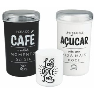 Kit Pote Hérmetico Café e Açúcar c/Copo Lar Doce Lar em Oferta na Shopee