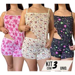 Kit 3 Conjuntos Baby Doll Pijama Feminino Adulto em Oferta na Shopee