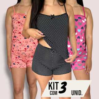 Kit 3 Pijama Feminino Conjunto Baby Doll Roupa de Dormir Short Doll em Oferta na Shopee