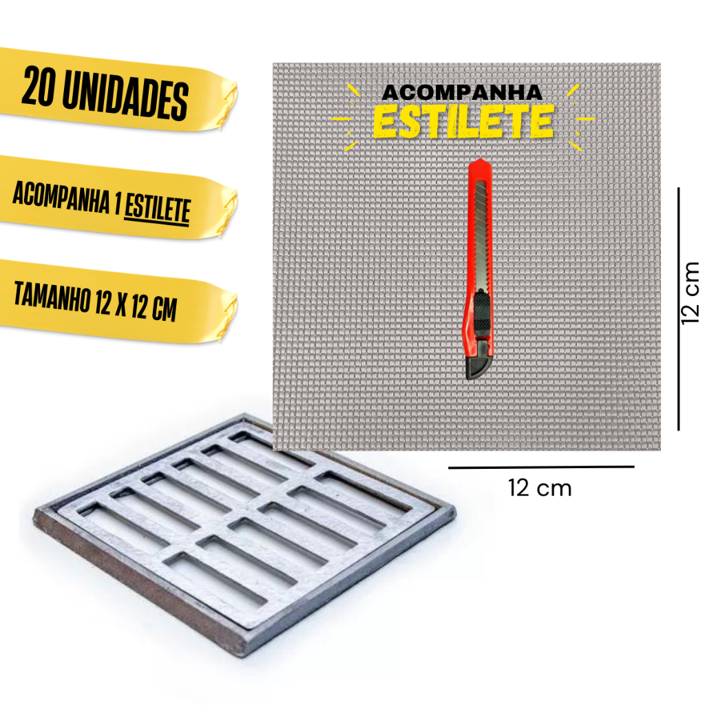 Tela Para Ralo de Banheiro Quintal 12x12 cm Tela Protetora contra Barata Escorpião Insetos