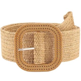 Cinto De Palha Feminino Cintura Elástica Com Fivela Quadrada