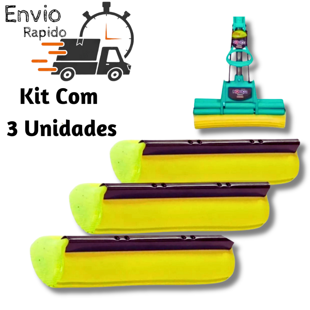 Kit 3 Refil Rodo Magico Mop Esponja Absorvente Casa Limpeza Esfregao