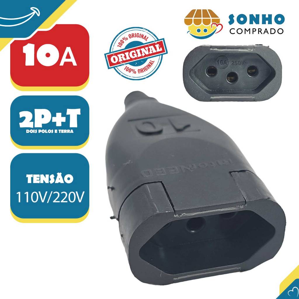 Plug Chato Fêmea TITA PRE 2P+T 10A 062530 InterNEED