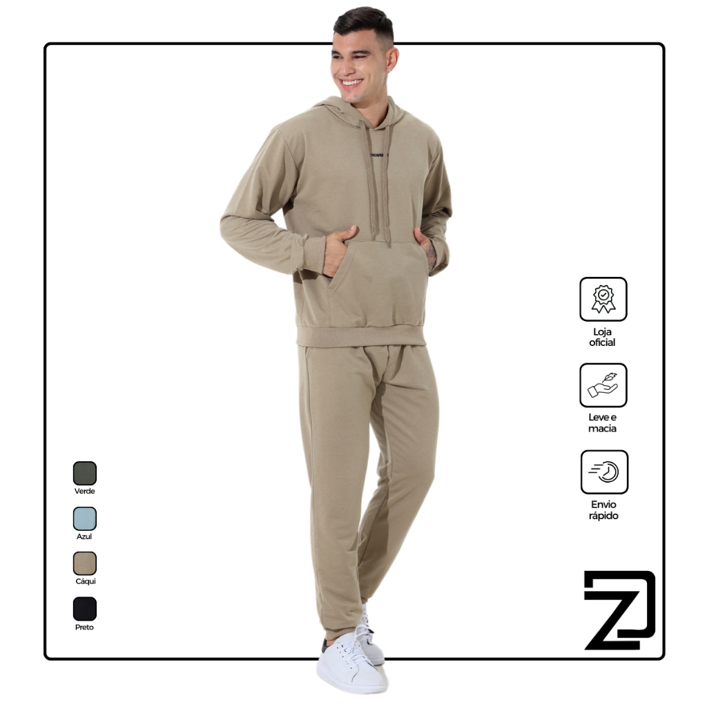 Conjunto moletom masculino blusa com capuz e calça em Oferta na Shopee