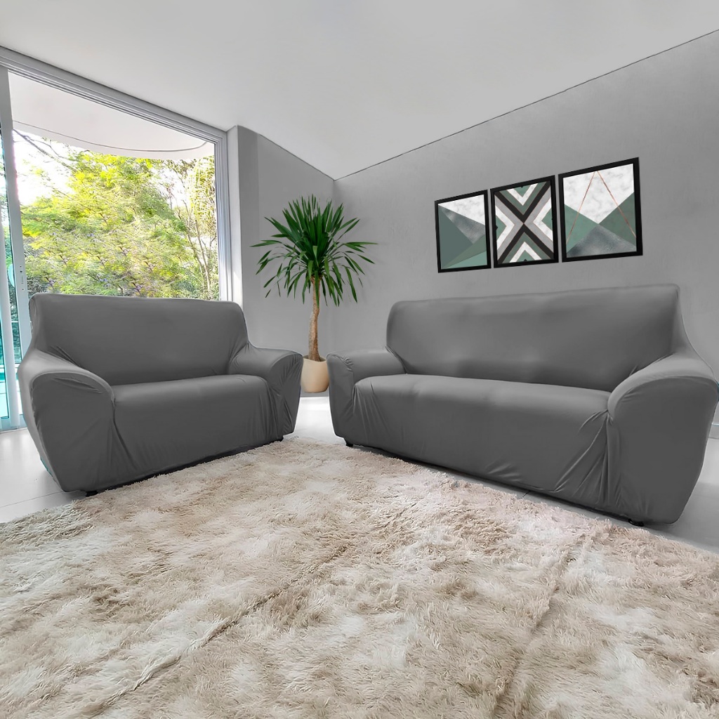 Capa de Sofá Coladinha Kit 2 e 3 Lugares Chumbo