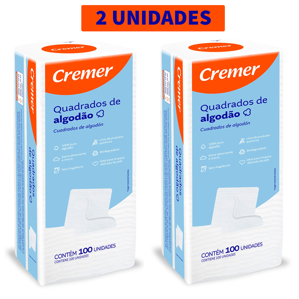 Algodão Quadrado Cremer com 200 Unidades Para Limpeza e Higiene do Bebê 100% algodão