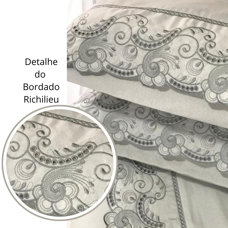 Jogo Lençol Solteiro 3 Peças 100% Algodão 400 Fios Bordado Richilieu em Oferta na Shopee
