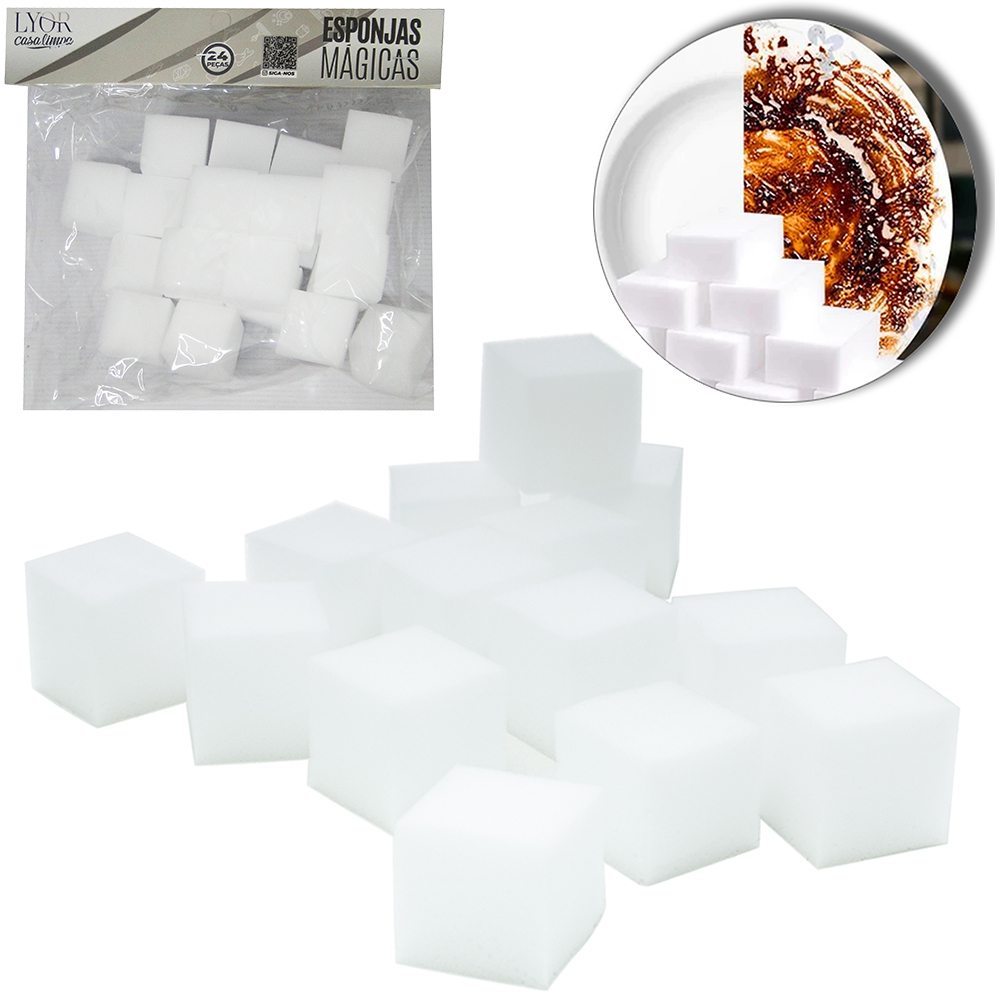 ESPONJA MÁGICA BRANCA EM CUBO DE MELAMINA 3CM 24 PEÇAS -LYOR
