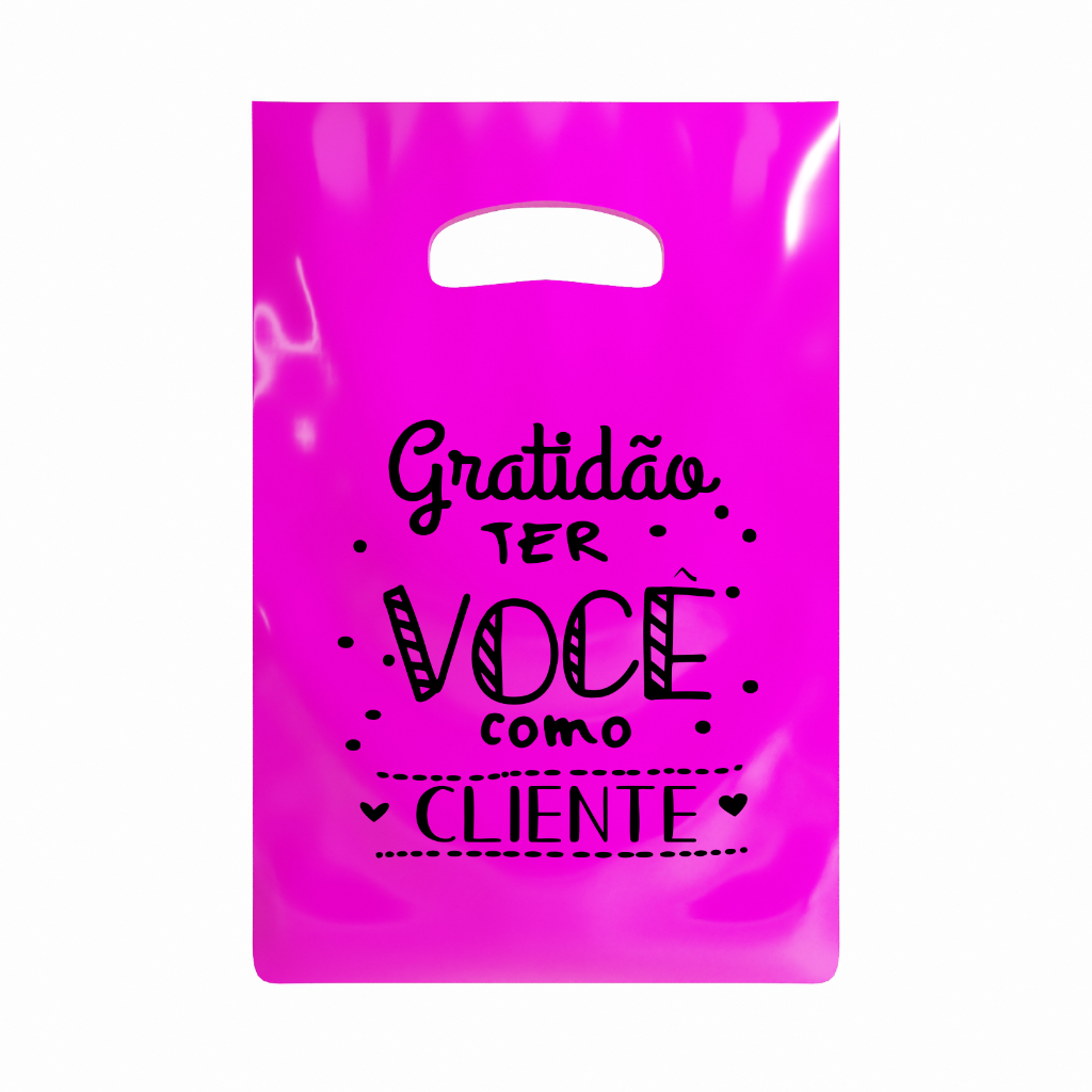 50 Sacolas plásticas personalizada com frase 20x30 Gratidão em Oferta na Shopee