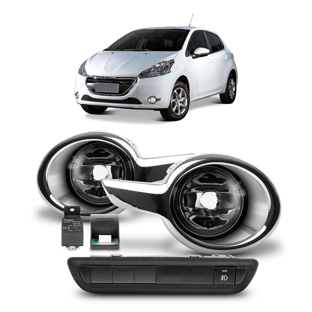 Kit Farol Milha Auxiliar 208 2013 2014 2015 2016 com Aro Cromado Botão Modelo Original em Oferta na Shopee