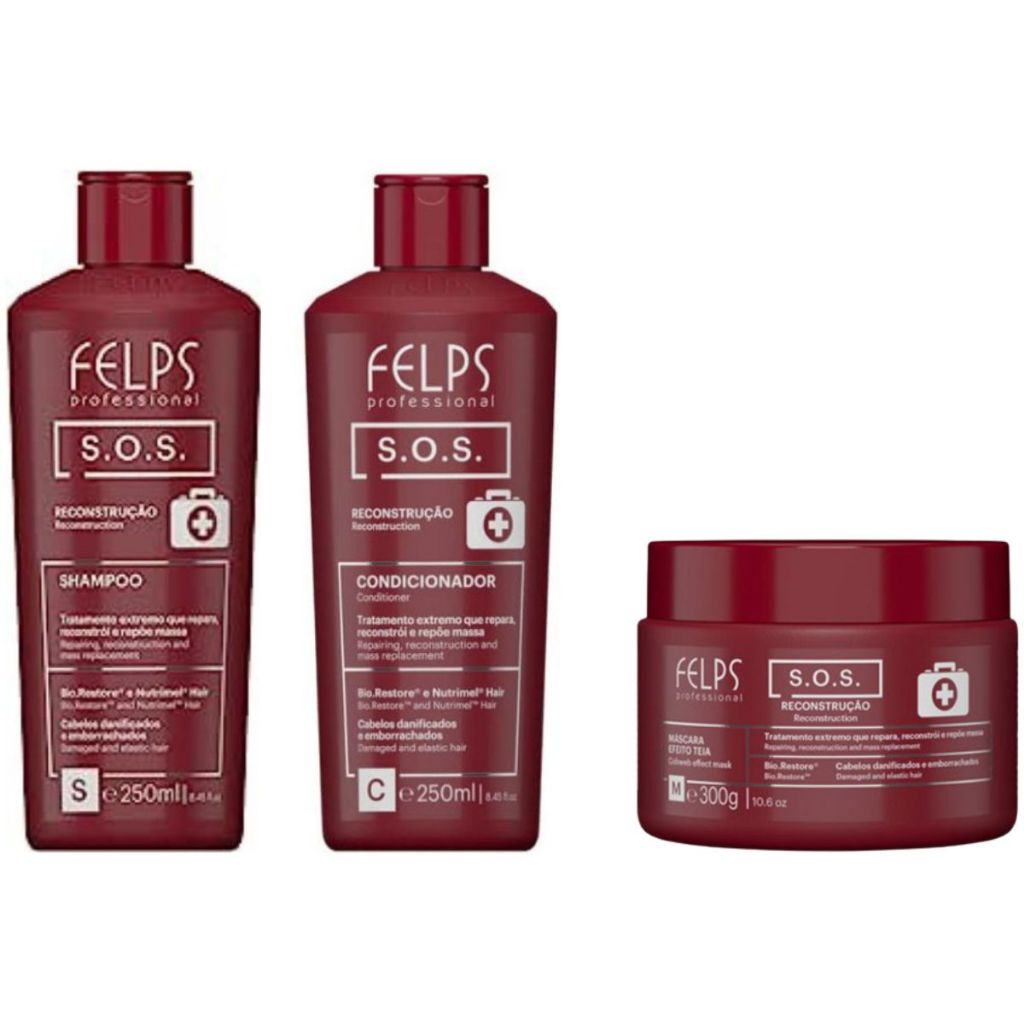 Kit de Tratamento Capilar SOS Felps: Shampoo 250ML + Condicionador 250ML e Máscara 300G