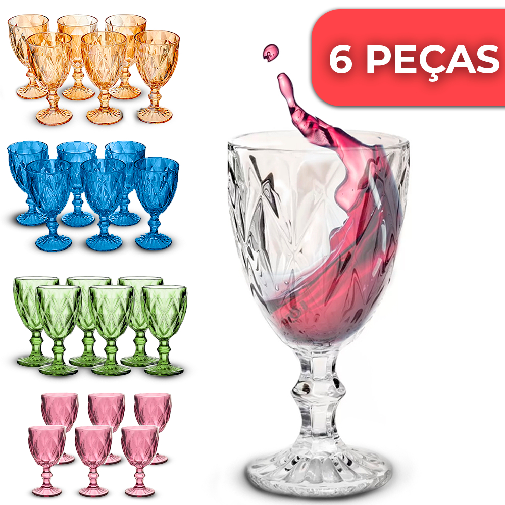 Jogo Taças De Vidro Diamond Lotus Bico de Jaca Sofisticada Para Água Suco Drinks Kit 6 Peças 340ml em Oferta na Shopee