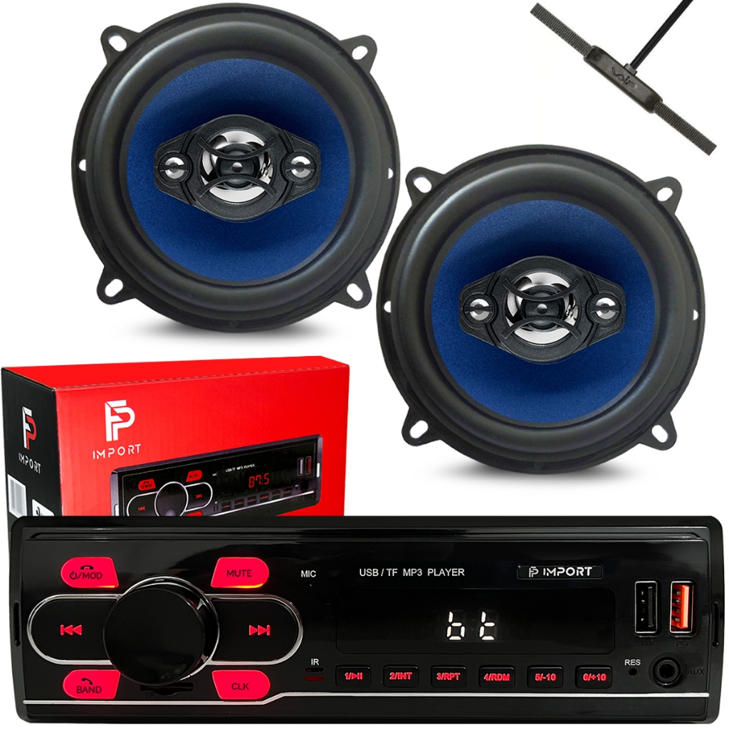 Kit 2 Alto-falantes 5 Pol 55w+ Radio Mp3 Bluetooth + Antena - Spare Parts and Accessories for Vehicles