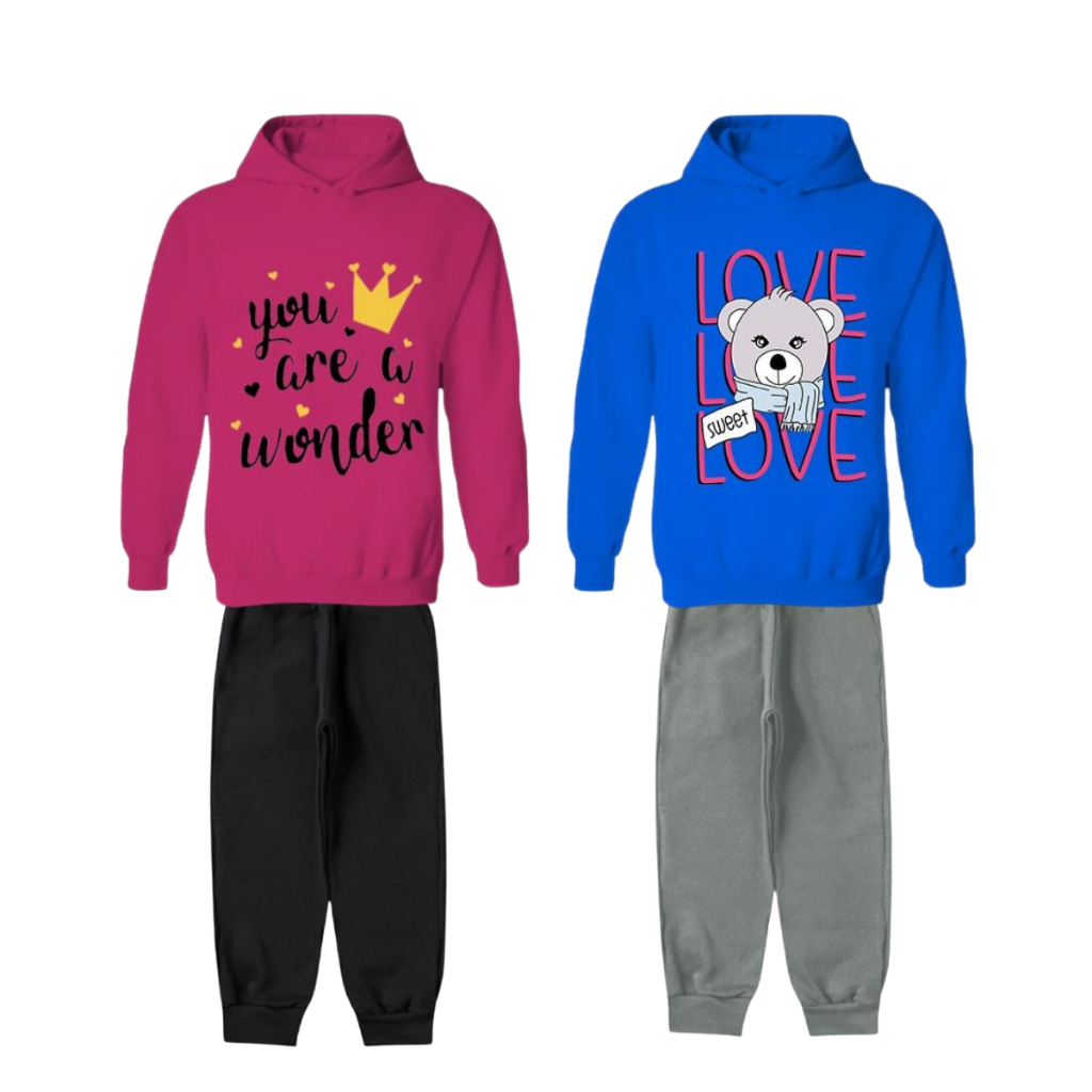 Kit 4 Peças Moletom Infantil Menina Inverno 2 Conjuntos Roupa Infantil Menina Flanelado de Frio 1 Ao 8