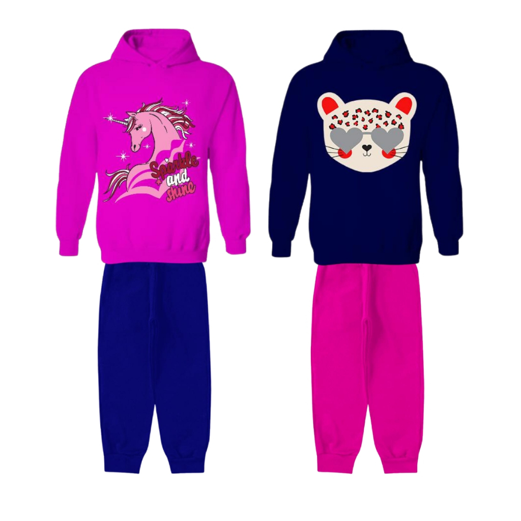 Kit 4 Peças Moletom Infantil Menina Inverno 2 Conjuntos Roupa Infantil Menina Flanelado de Frio 1 Ao 14