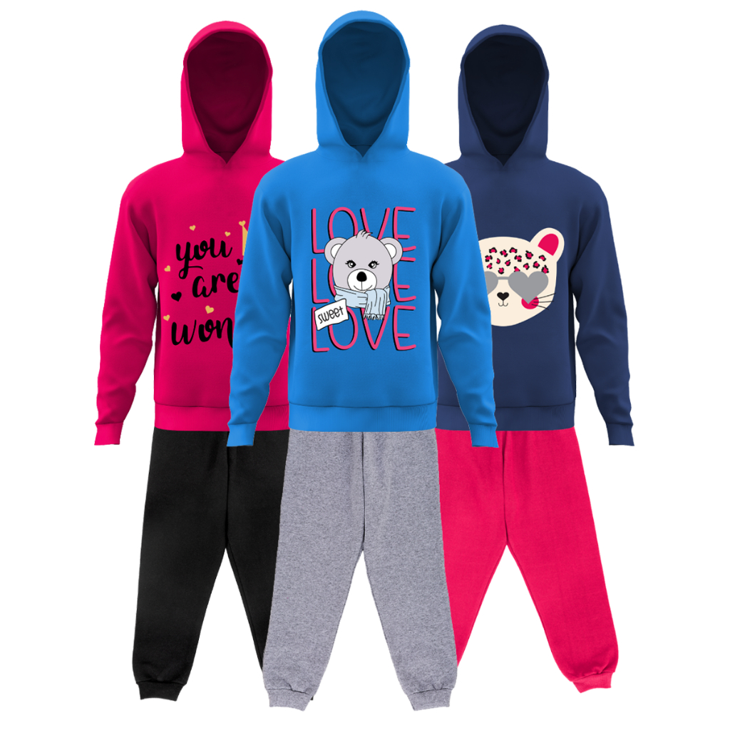 Kit 6 Peças Moletom Infantil Menina Inverno 3 Conjuntos Roupa Infantil Menina Flanelado de Frio 1 Ao 14