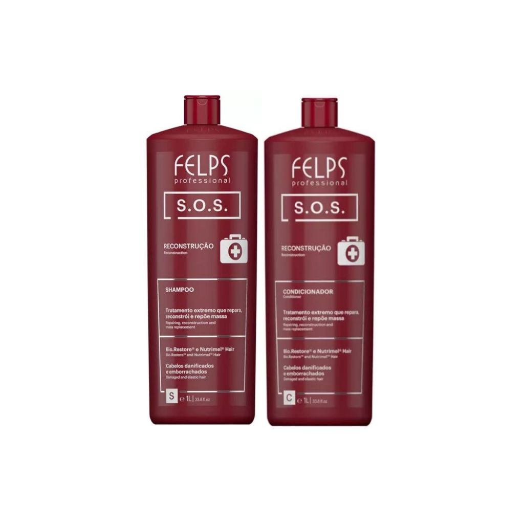 Kit SOS Shampoo 1L + Condicionador 1L Felps - Reconstrução Capilar
