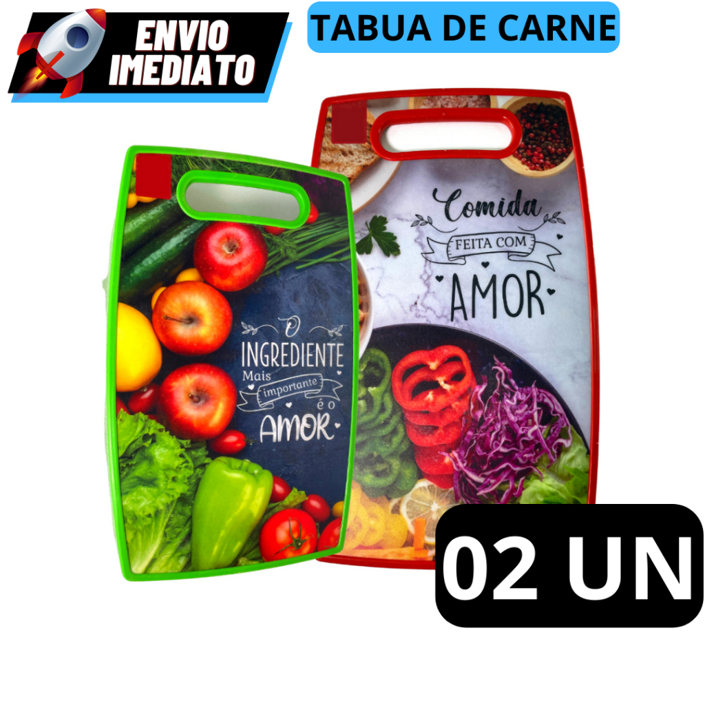 Kit 1 ou 2 Tabua de Corte Resistente para Carne, Legumes, Frutas e Queijo Plástico Estampada Modelos Variádos 36x21