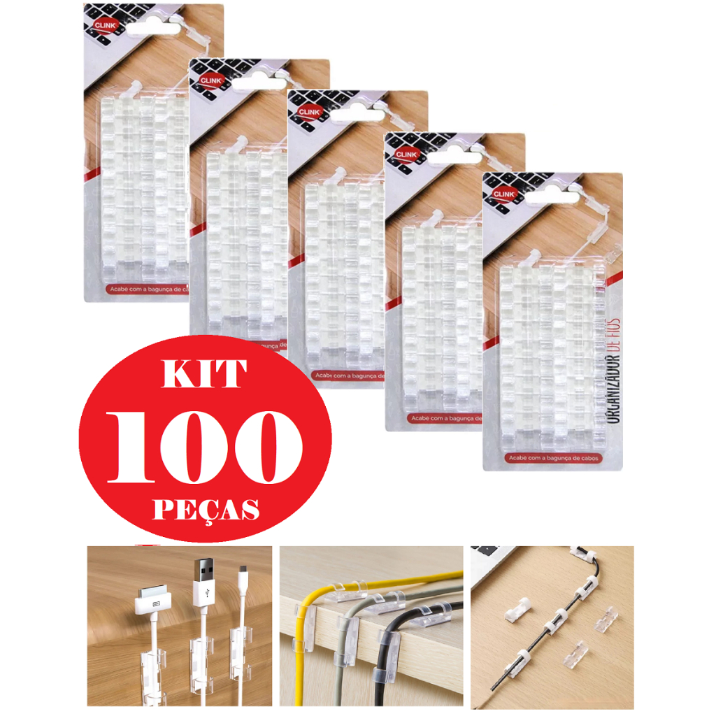 Kit 100 Clips Organizador De Cabo Fios Parede Fixador Adesivo em Oferta na Shopee