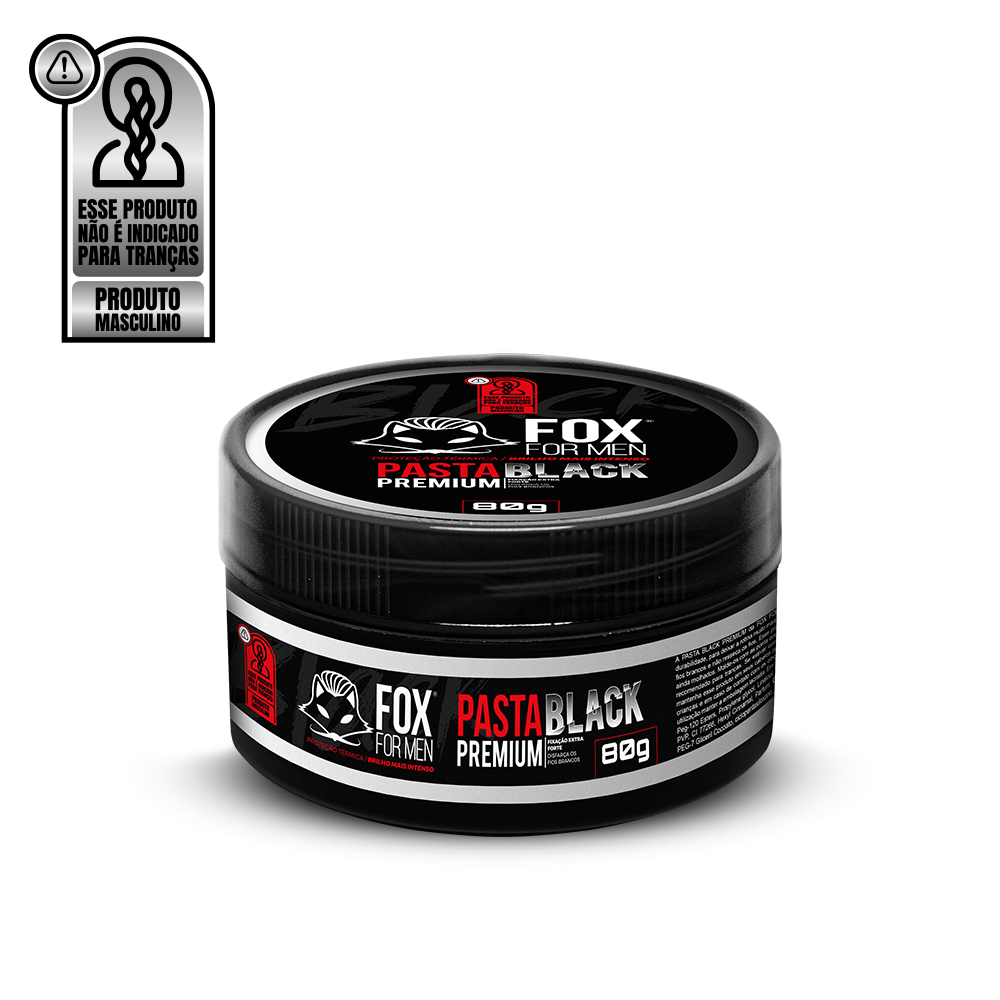 Pasta Black Premium FOX FOR MEN 80g Cabelo Grisalho Pigmentação Preta Disfarça Fios Brancos PROMOÇÃO