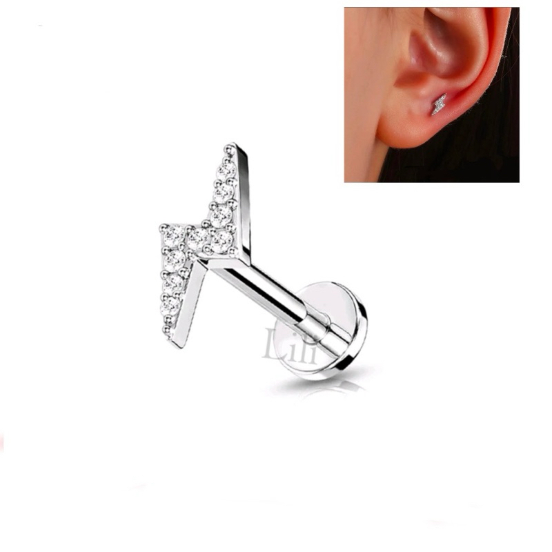 Piercing Raio Com Zircônias Cravejado Para Furo Orelha Tragus Helix em Oferta na Shopee