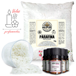 Kit Parafina Lentilhada 1kg + Essência 10ml p/ Difusores e Fazer Velas Perfumadas e Aromatizadas em Oferta na Shopee