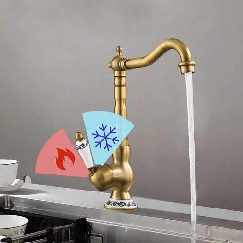Detalhes do Torneira Cozinha Gourmet/Torneira Banheiro Quente/Fria Controle Duplo Retrô Dourado Yesop