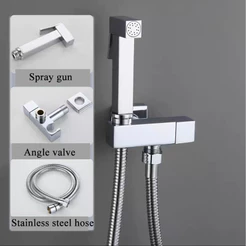 Ducha Higiênica Quadrada Metal Inox Luxo Gatilho 1/4 Volta Banheiro Yesop