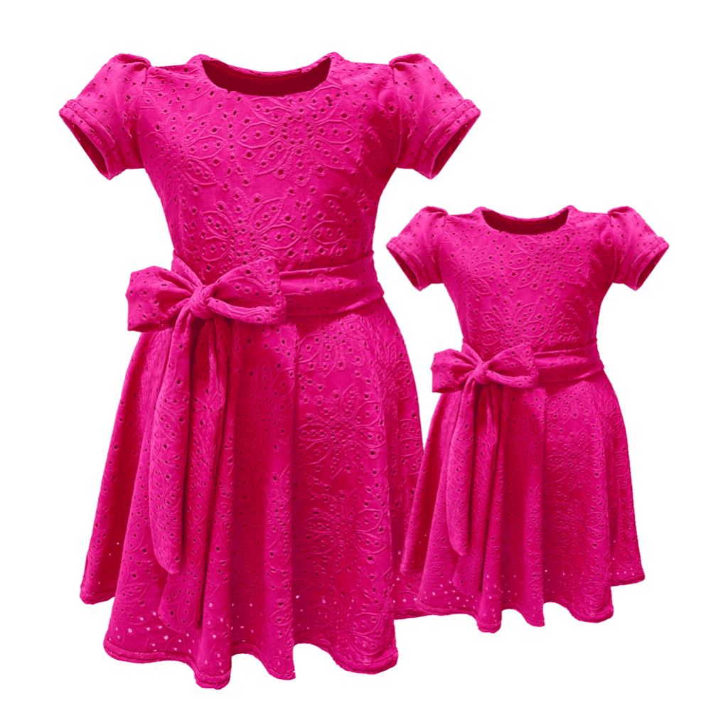 Vestido Mãe E Filha Malha Laise Manga Curta Faixa Amarrar em Oferta na Shopee