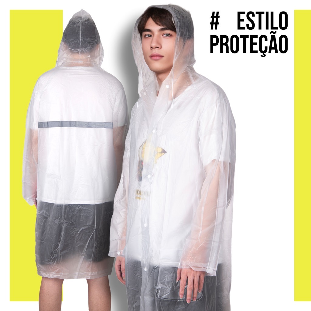 Capa de Chuva Transparente Masculina Feminina impermeável com capuz Longa