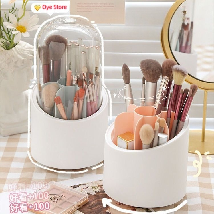 Organizador Rotação 360º De Mesa Cosmético Maquiagem Pincel Porta Escova Com Tampa Transparente em Oferta na Shopee
