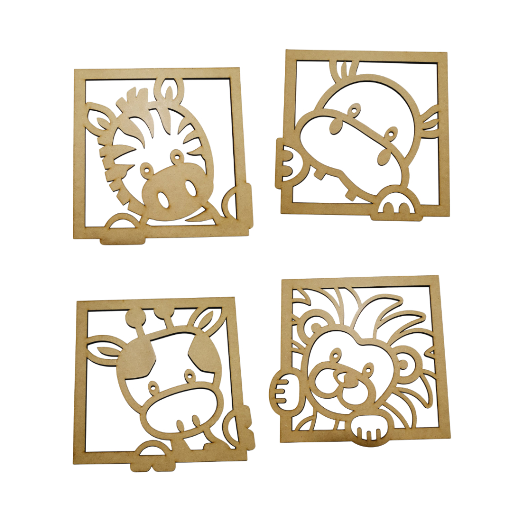 Kit 4 Quadros Decorativos Safari Infantil Baby Vazado Quarto Menino Menina Safary Animais em Oferta na Shopee