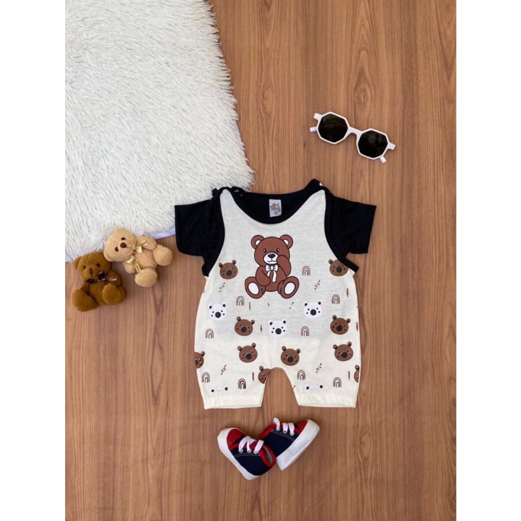 Jardineira macacão bebê menino ursinho 2 peças recém-nascido 0-3 meses moda infantil